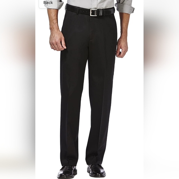 HAGGAR MENS BLACK PANTS CLASSIC FIT PREMIUM NO IRON KHAKI  SIZE W50 L30 NEW/TAGS - Picture 2 of 9